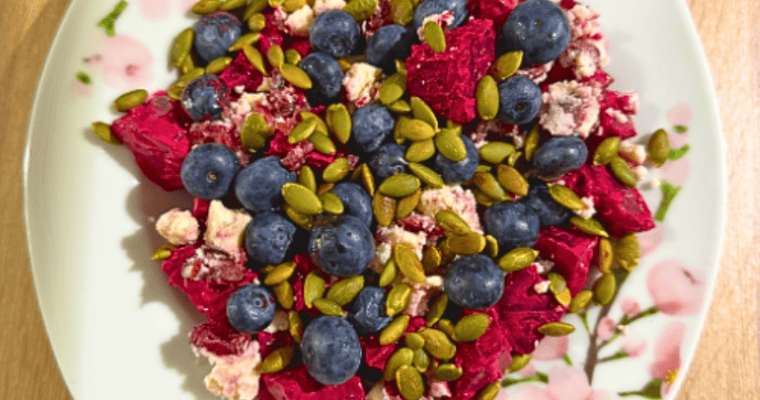 Roasted Beet and Berry Salad with Cranberry Goat Cheese & Pumpkin Seeds