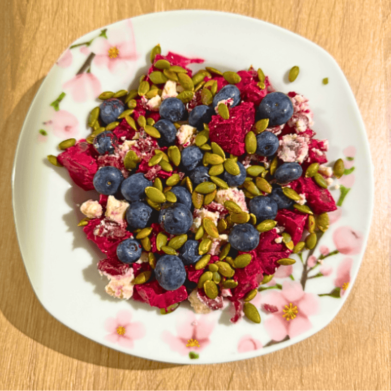 Roasted Beet and Berry Salad with Cranberry Goat Cheese & Pumpkin Seeds